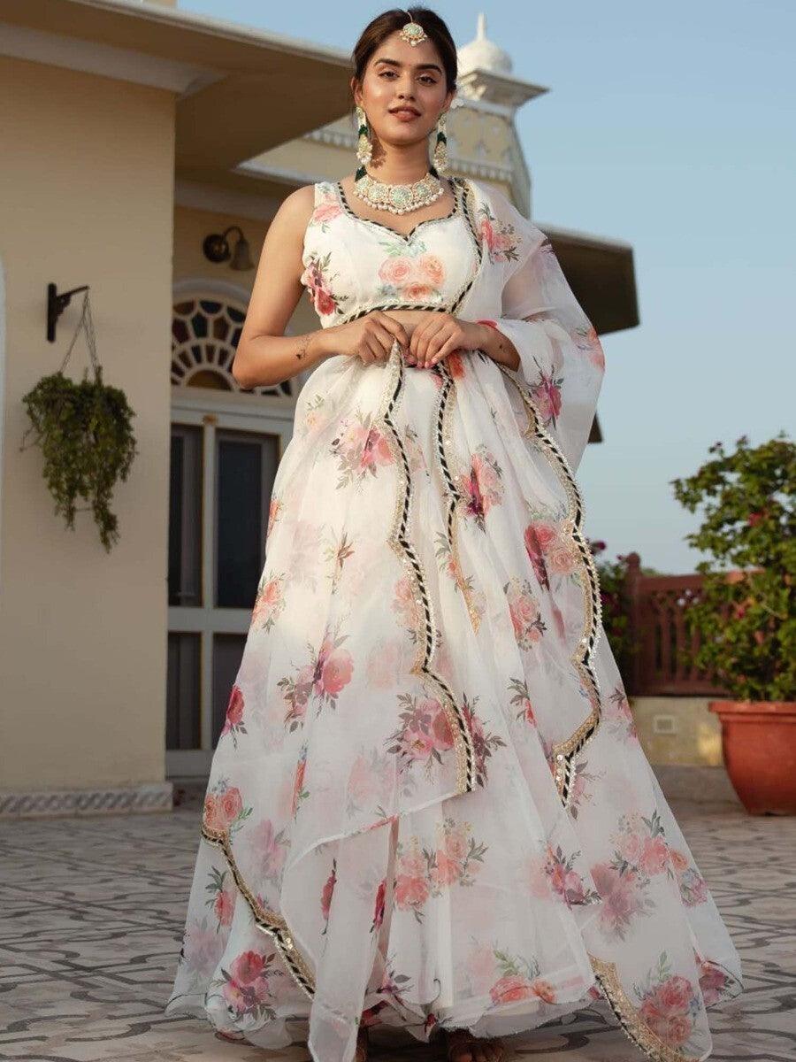 Designer White Printed Lehenga Choli | Elegant Floral & Embroidery