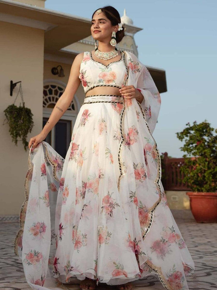 Designer White Printed Lehenga Choli | Elegant Floral & Embroidery