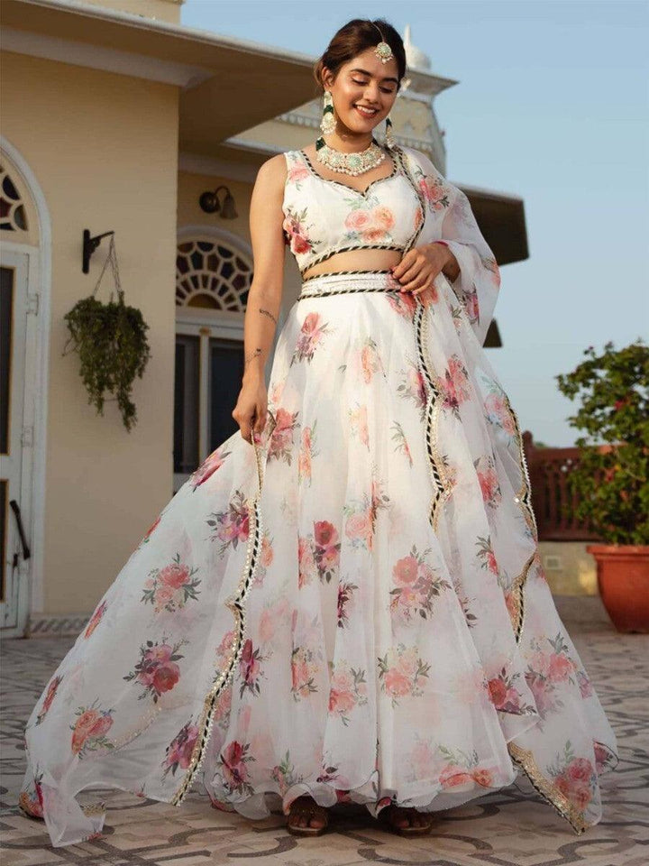 Designer White Printed Lehenga Choli | Elegant Floral & Embroidery