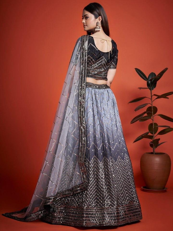 Black Chinon Lehenga Choli | Elegant Party Wear with Dupatta