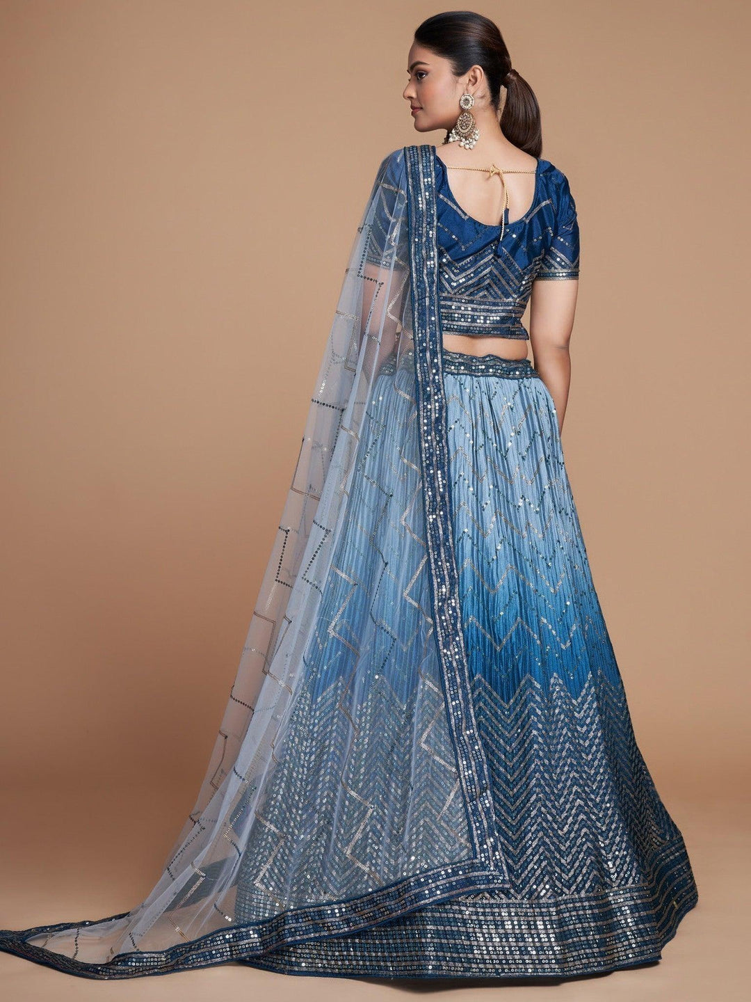 Pretty Blue Chinon Lehenga Choli | Festive Wear with Dupatta & Sequins