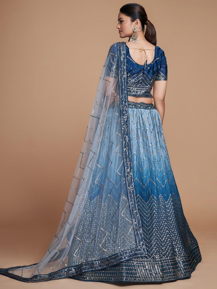 Pretty Blue Chinon Lehenga Choli | Festive Wear with Dupatta & Sequins