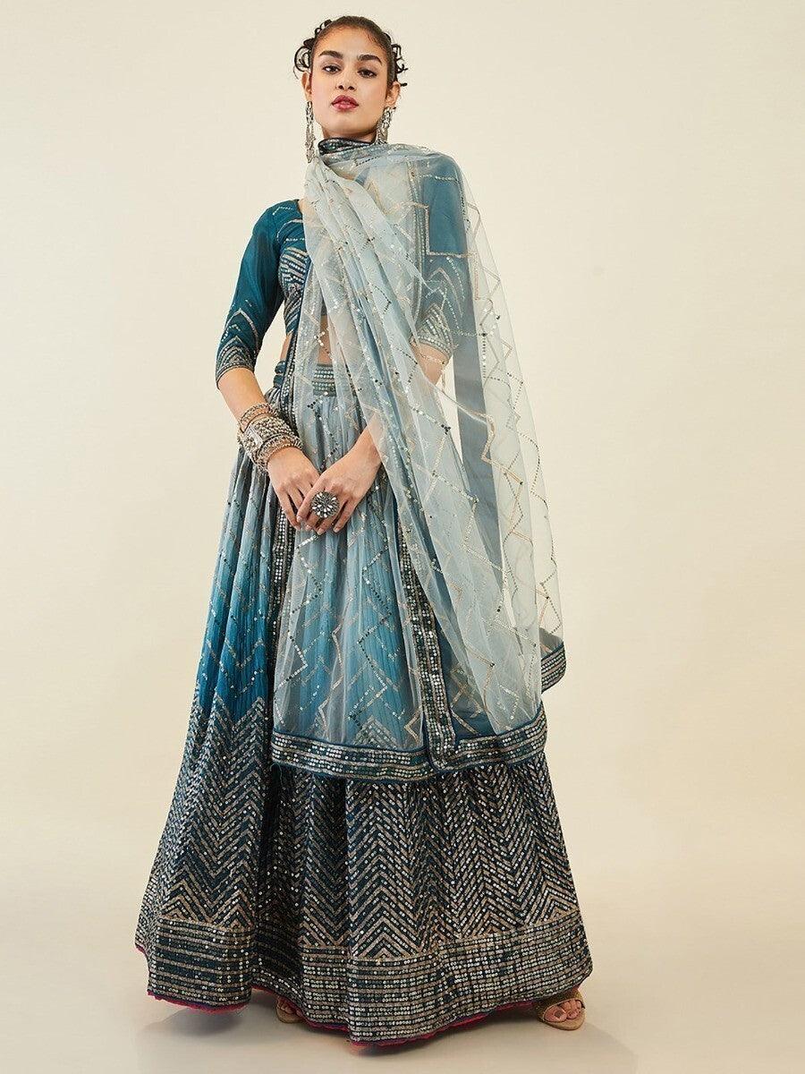 Gorgeous Blue Wedding Lehenga Choli | Sequins & Zari Art Silk with Dupatta