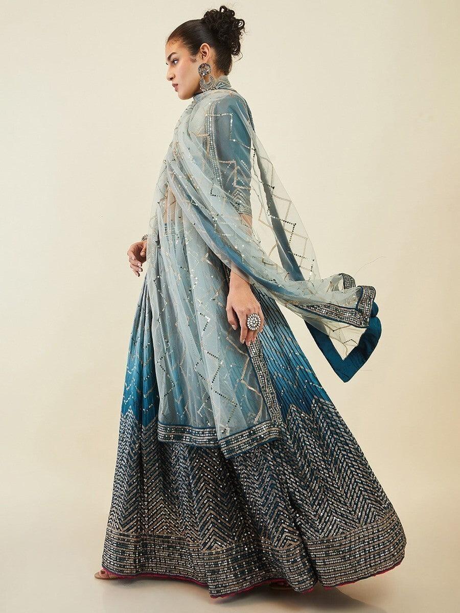 Gorgeous Blue Wedding Lehenga Choli | Sequins & Zari Art Silk with Dupatta