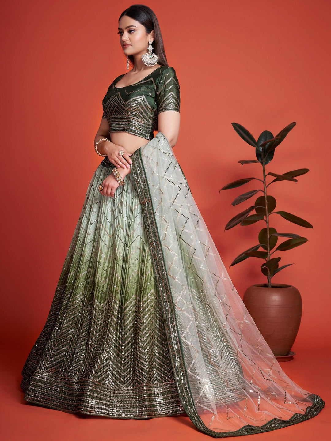 Green Lehenga Choli for Brides | Attractive Party Wear Lehenga Set