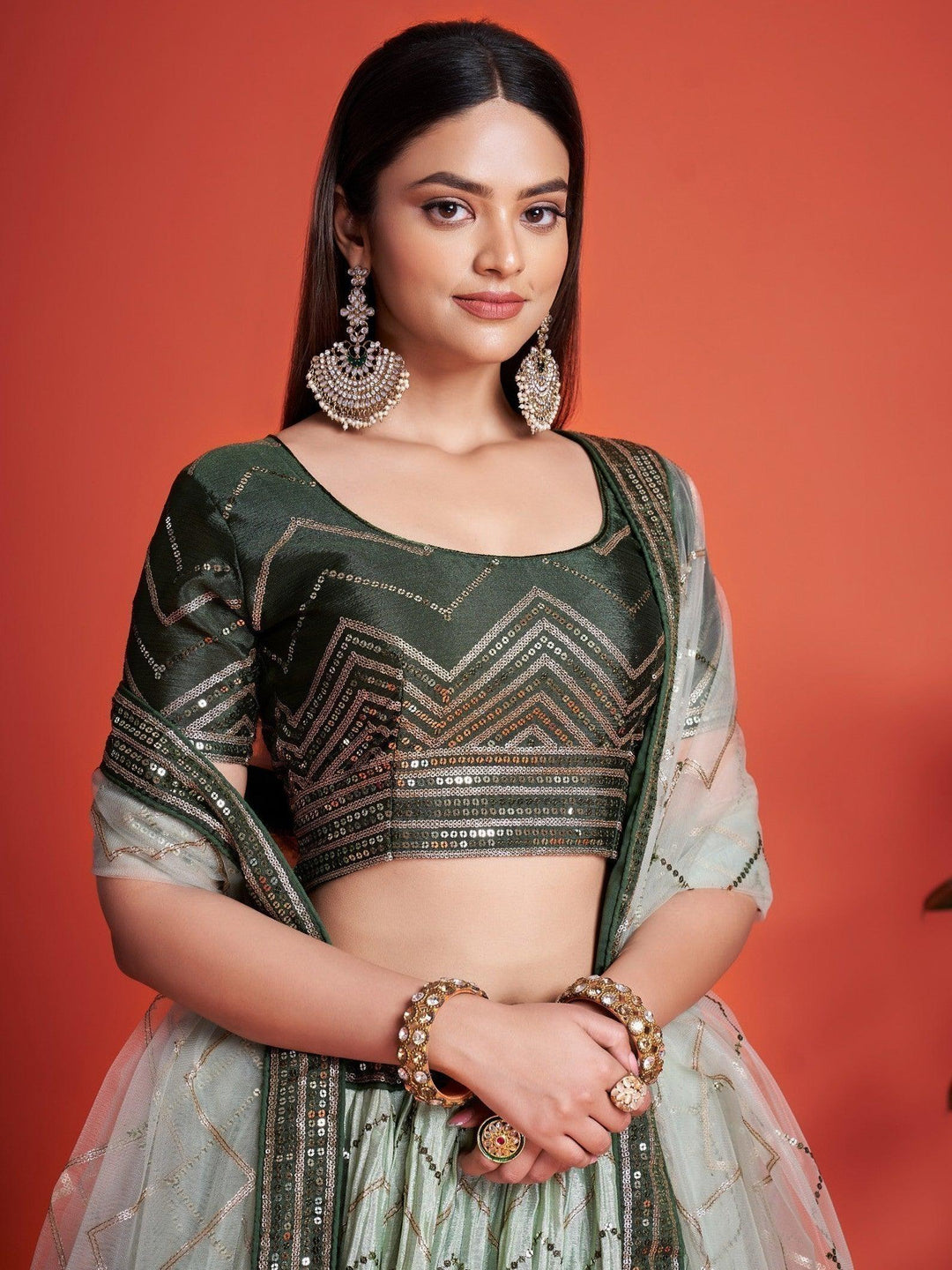 Green Lehenga Choli for Brides | Attractive Party Wear Lehenga Set