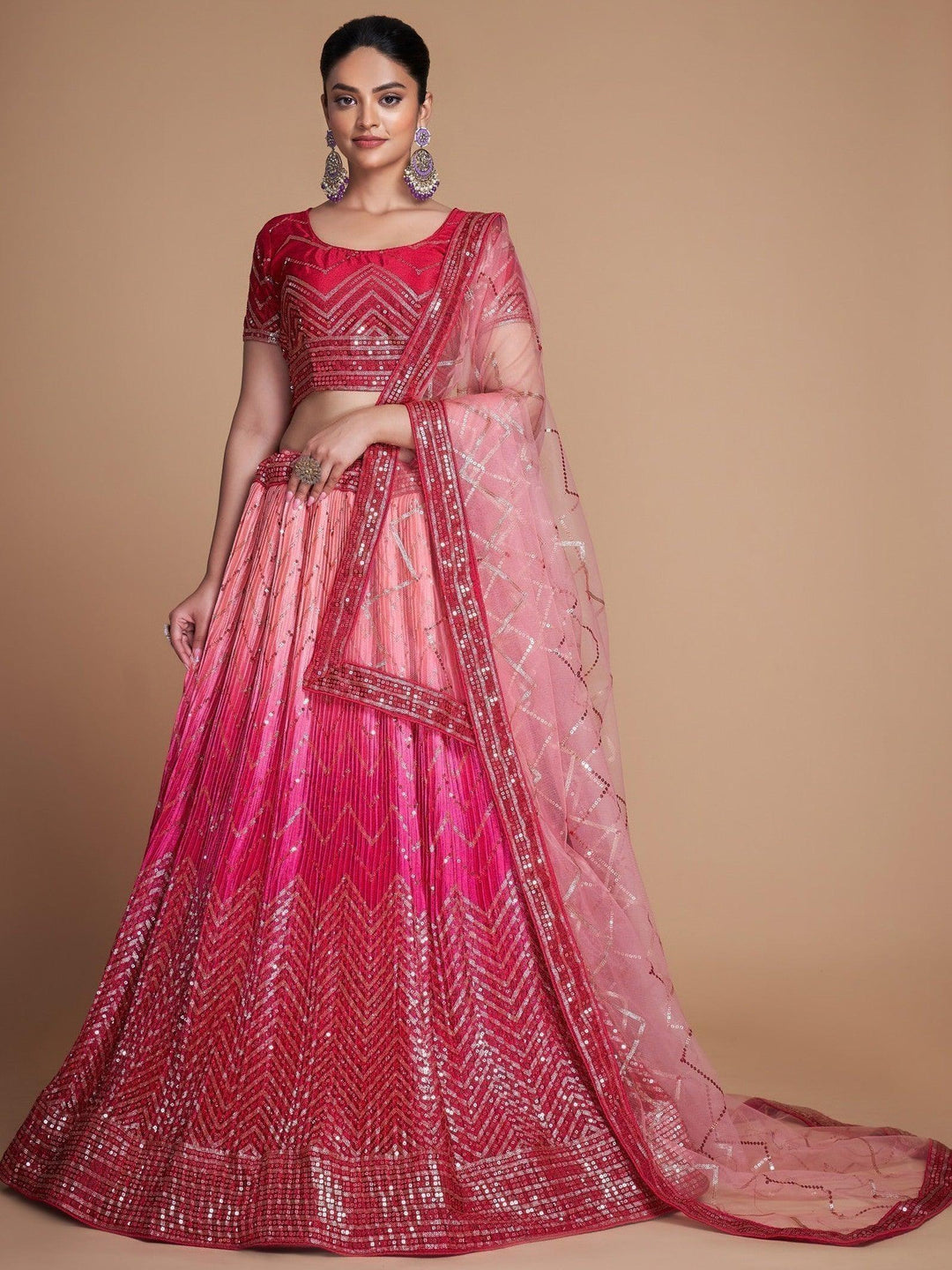 Beautiful Pink Sequins Lehenga Choli | Perfect for Engagement & Receptions