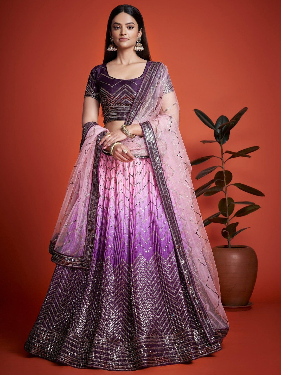 Ravishing Purple Bridal Lehenga | Lehenga Choli Set with Sequins & Dupatta