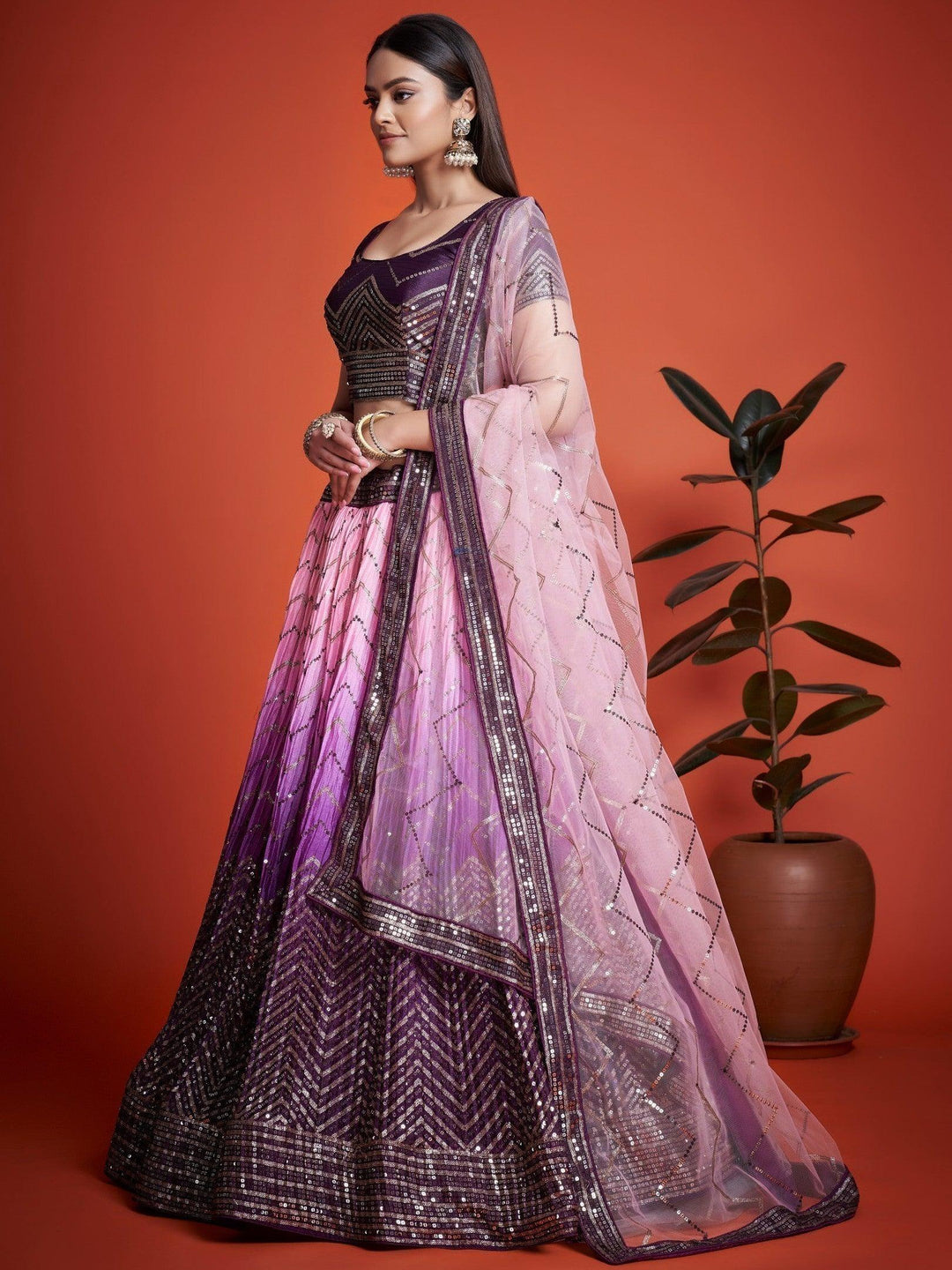 Ravishing Purple Bridal Lehenga | Lehenga Choli Set with Sequins & Dupatta