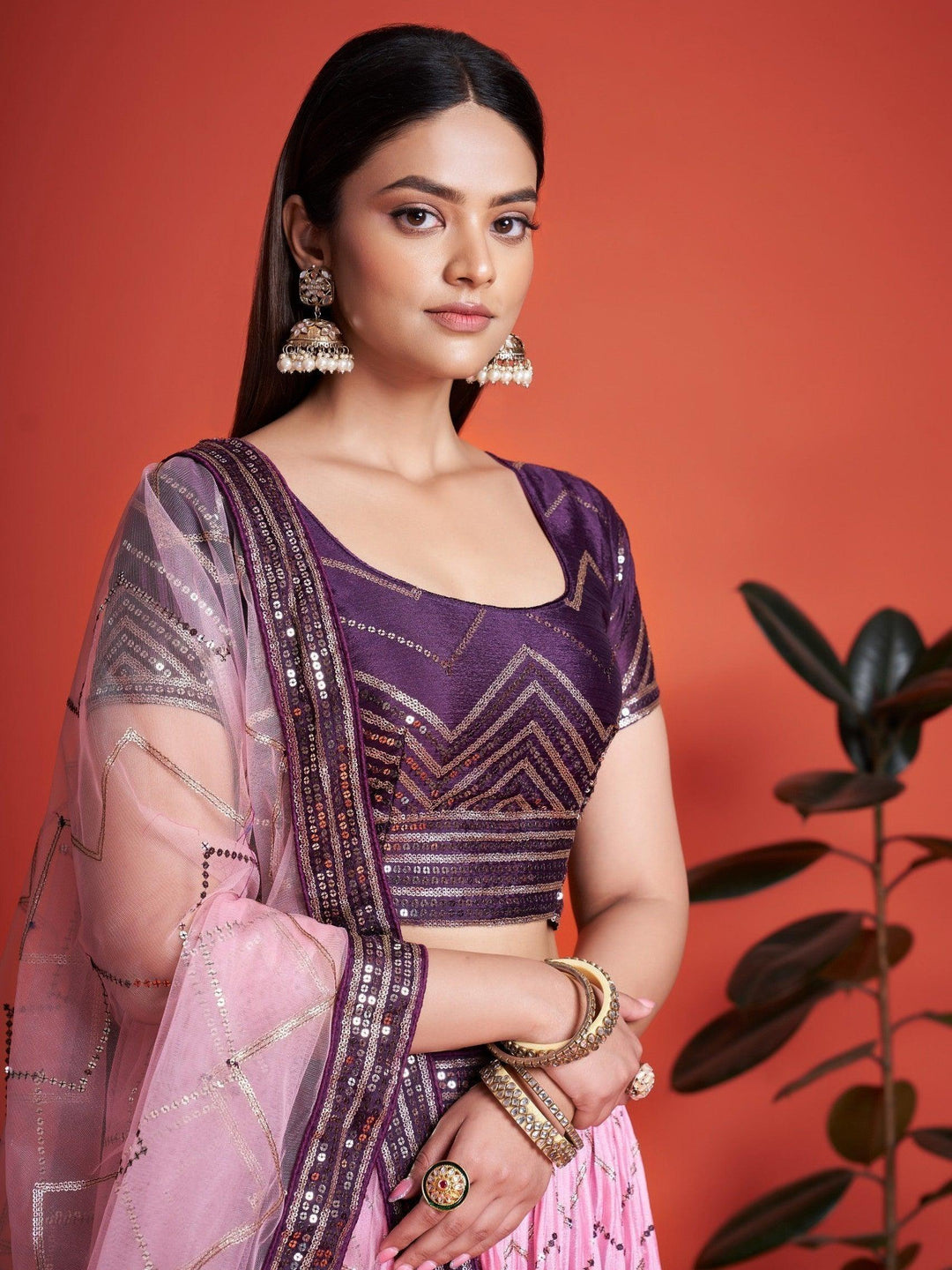 Ravishing Purple Bridal Lehenga | Lehenga Choli Set with Sequins & Dupatta