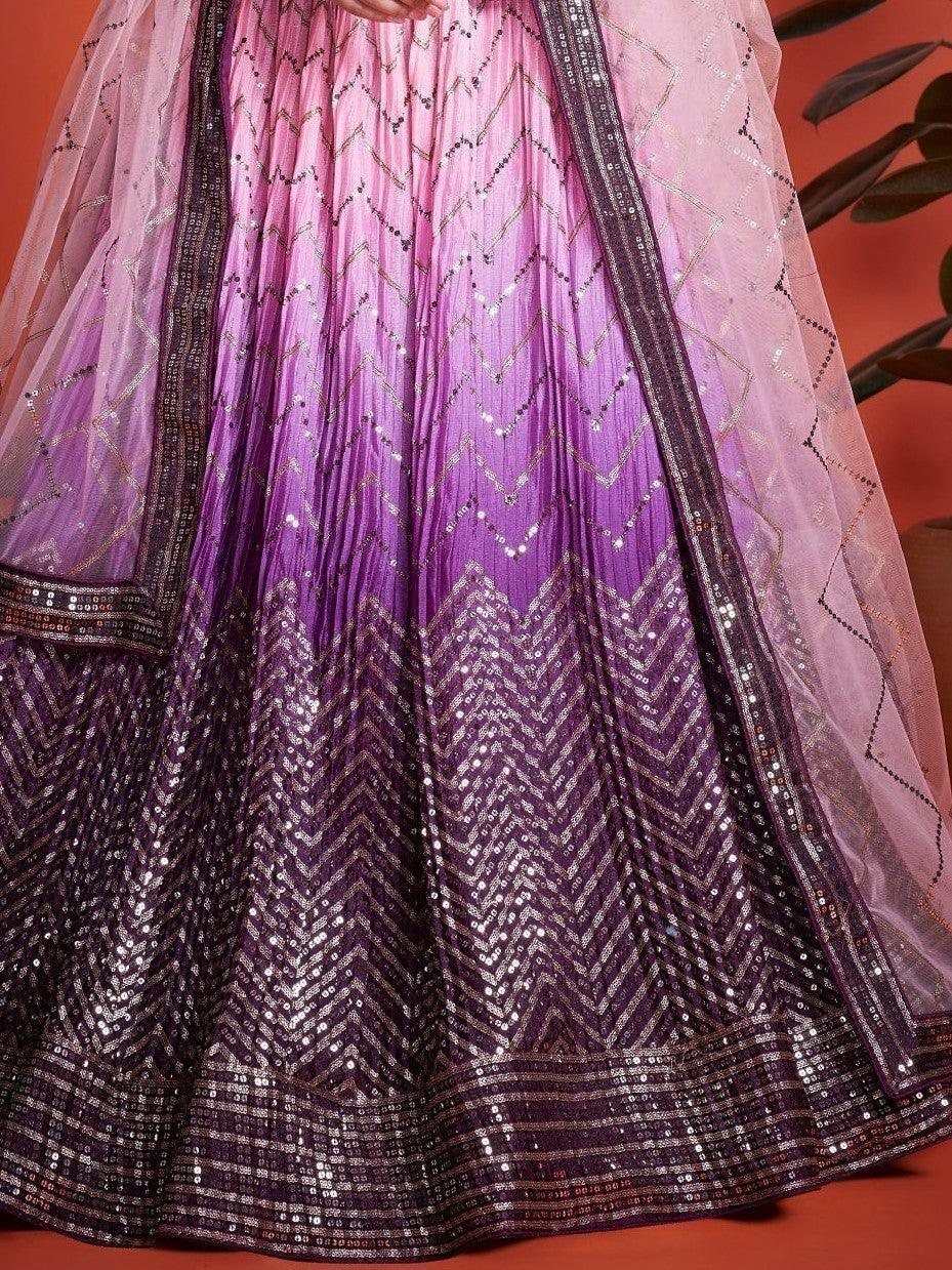 Ravishing Purple Bridal Lehenga | Lehenga Choli Set with Sequins & Dupatta