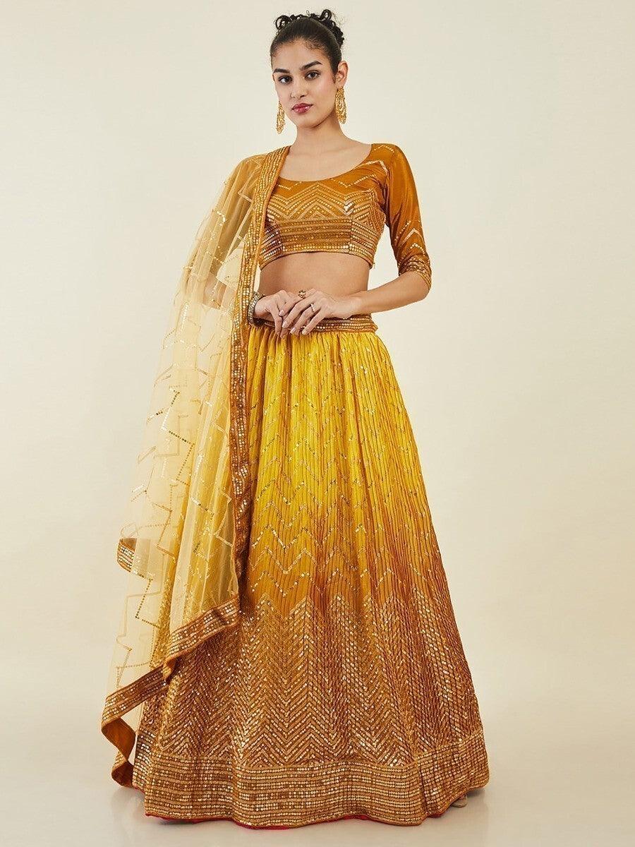 Mesmerizing Yellow Art Silk Lehenga | Sequins Work for Haldi & Wedding Functions