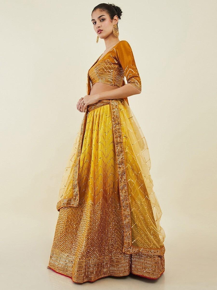 Mesmerizing Yellow Art Silk Lehenga | Sequins Work for Haldi & Wedding Functions