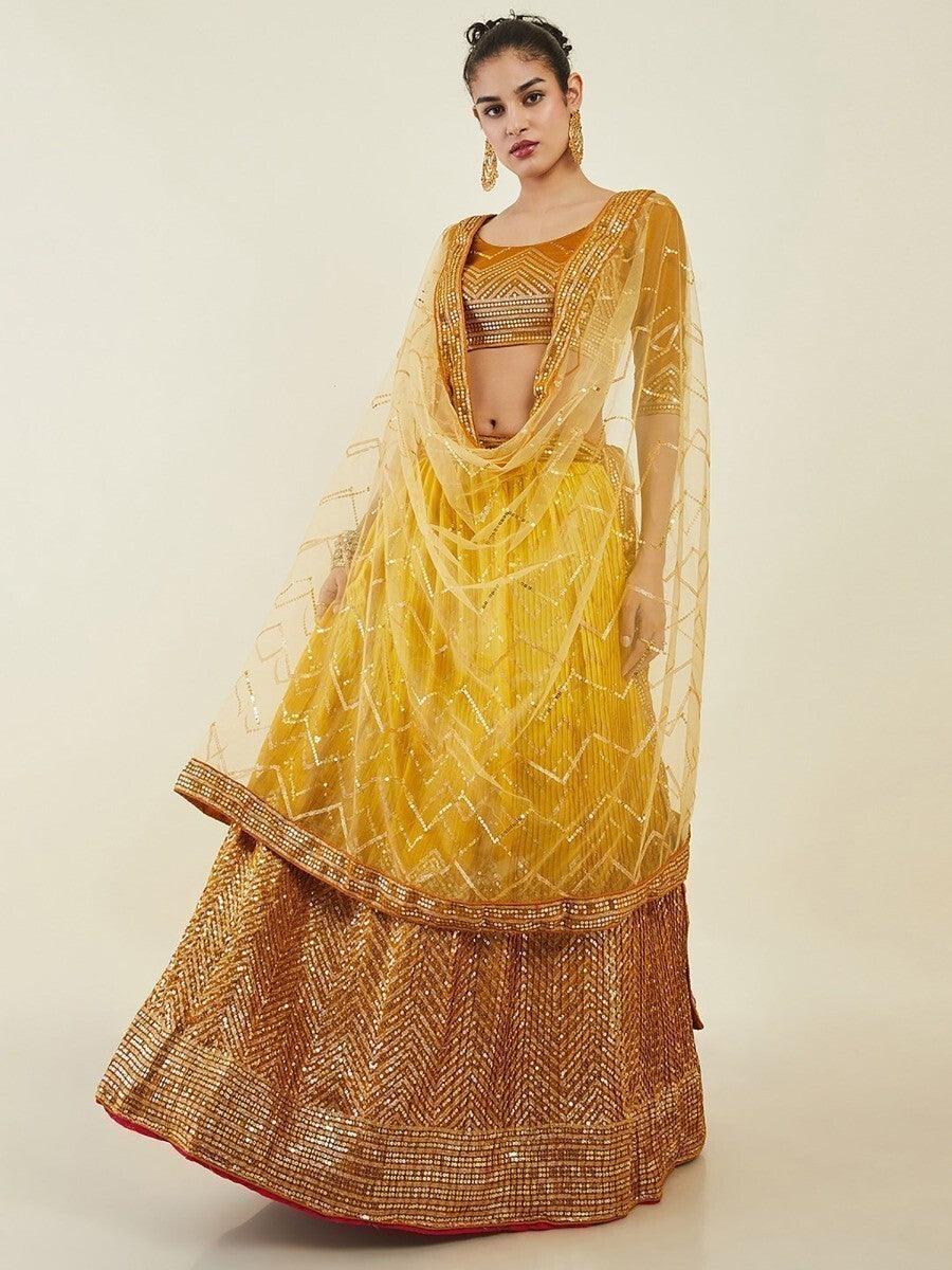 Mesmerizing Yellow Art Silk Lehenga | Sequins Work for Haldi & Wedding Functions