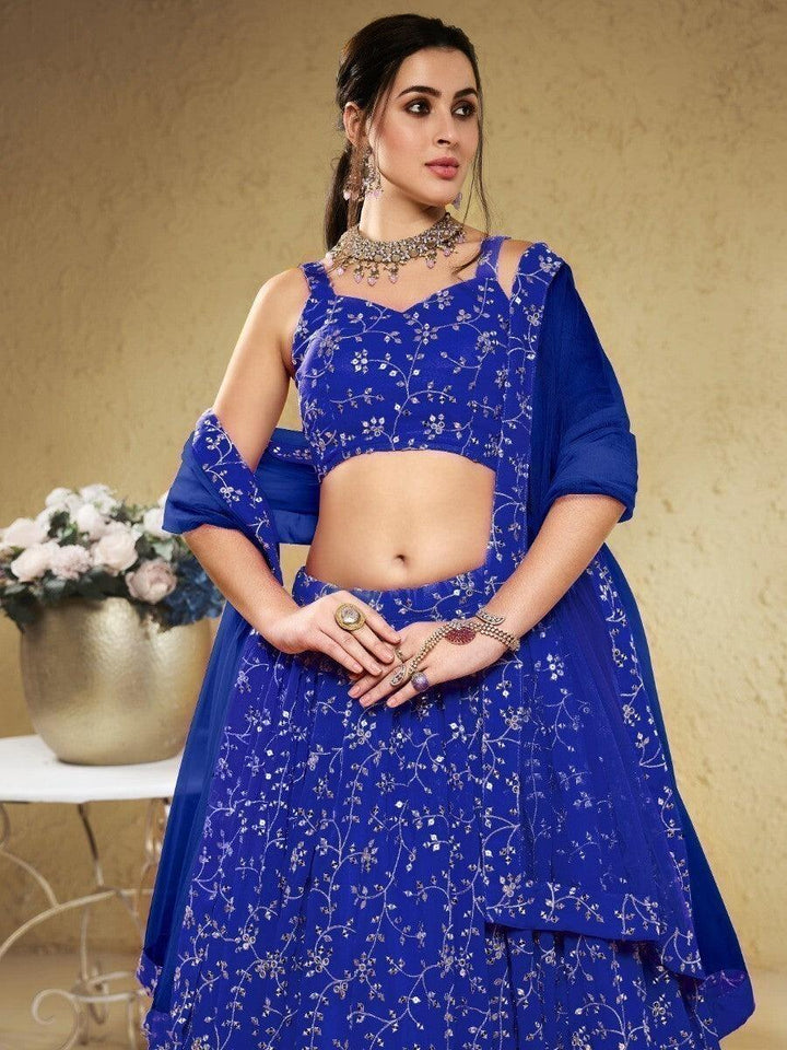 Blue Sequins Lehenga Choli | Georgette Fabric for Special Occasions