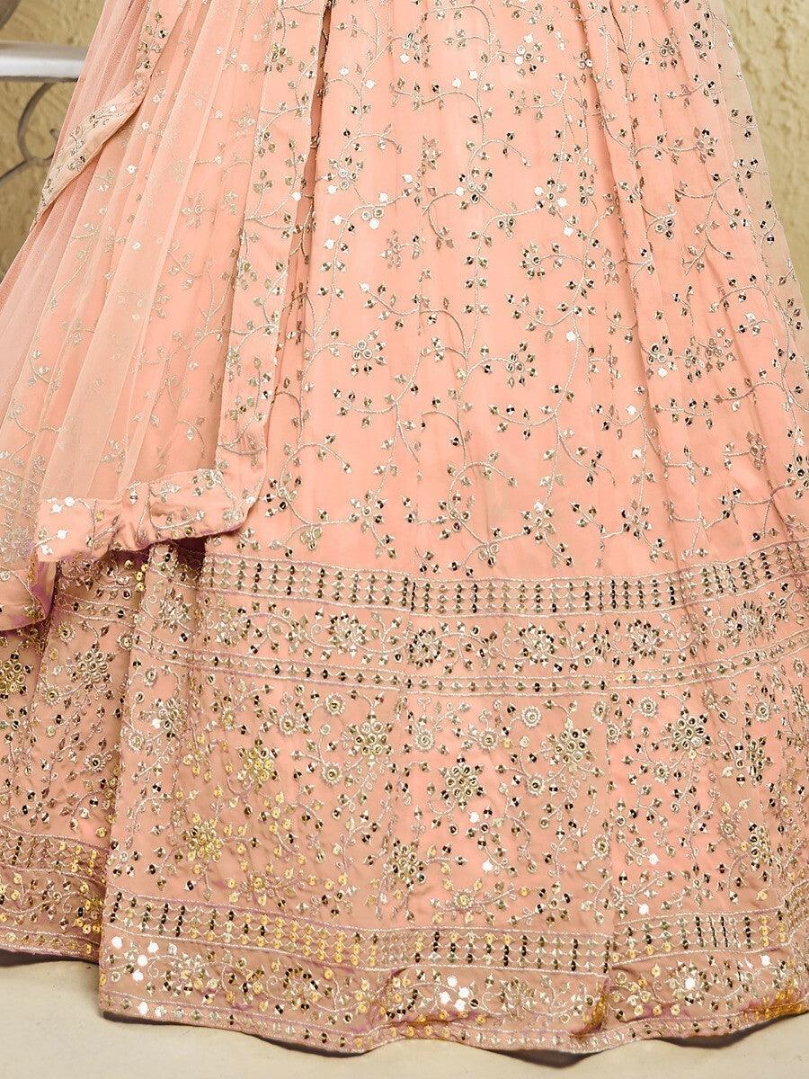 Stunning Peach Lehenga | Georgette with Sequins & Embroidery Details