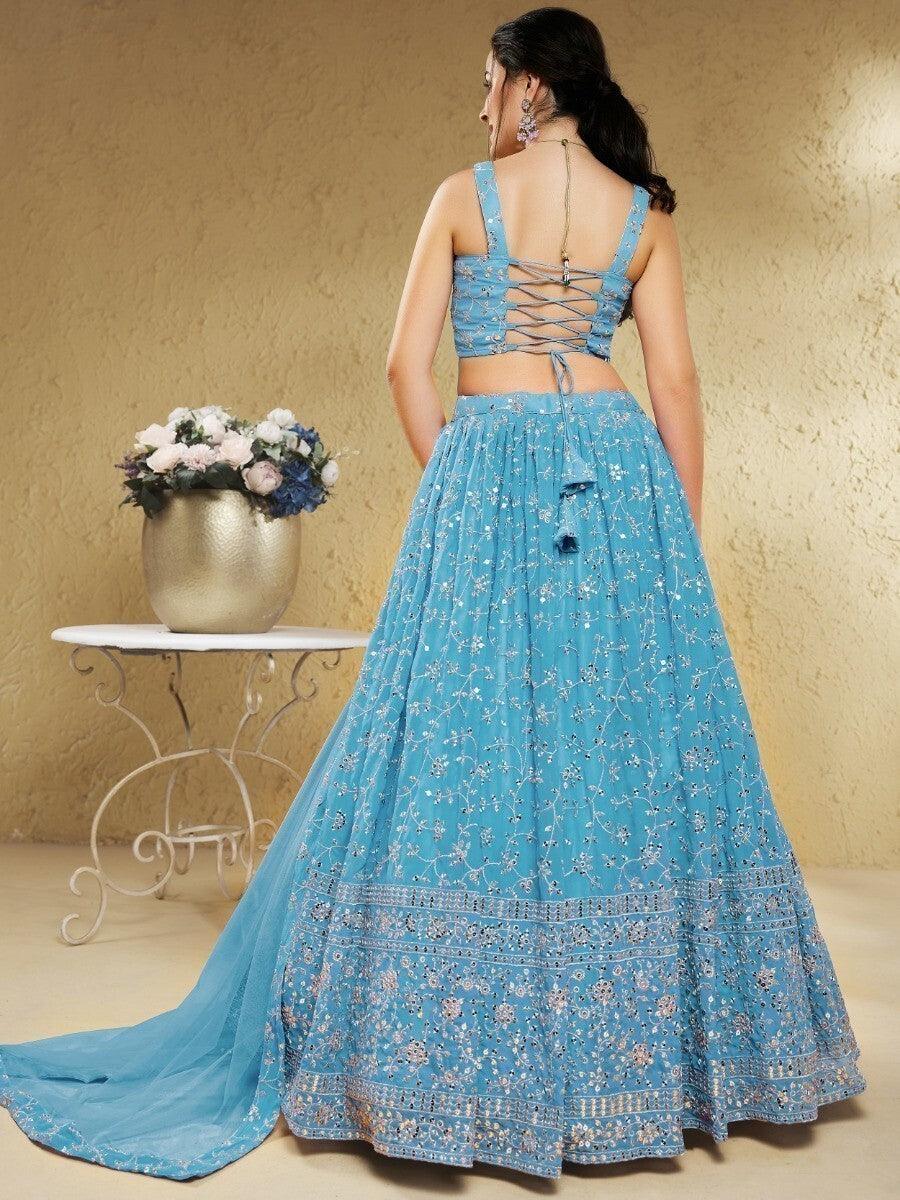 Exquisite Sky-Blue Lehenga Choli | Georgette with Sequin & Thread Embroidery