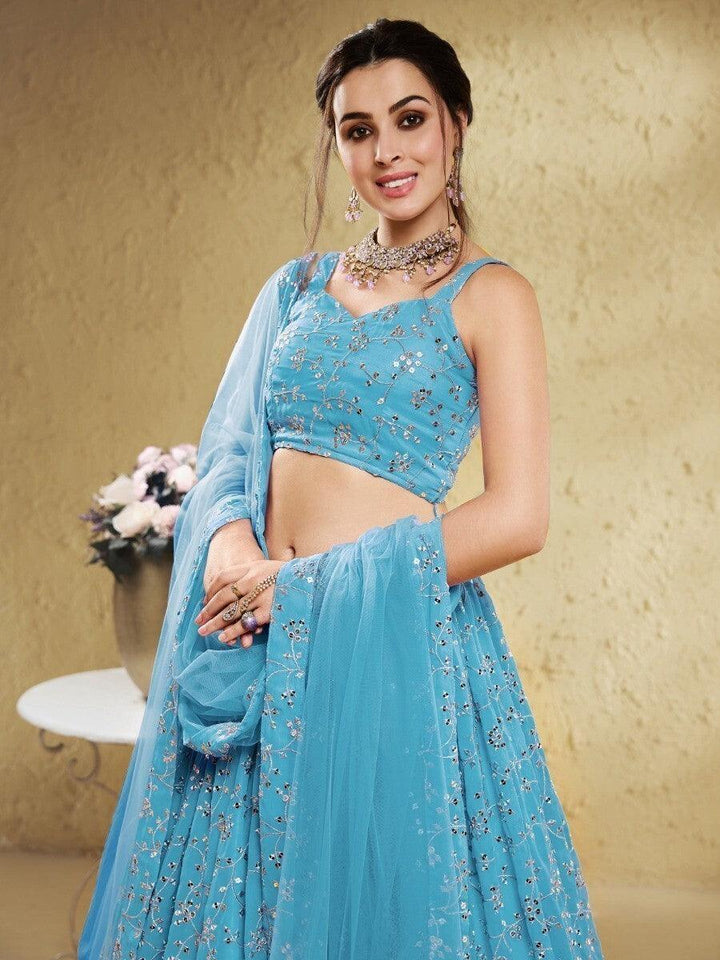 Exquisite Sky-Blue Lehenga Choli | Georgette with Sequin & Thread Embroidery