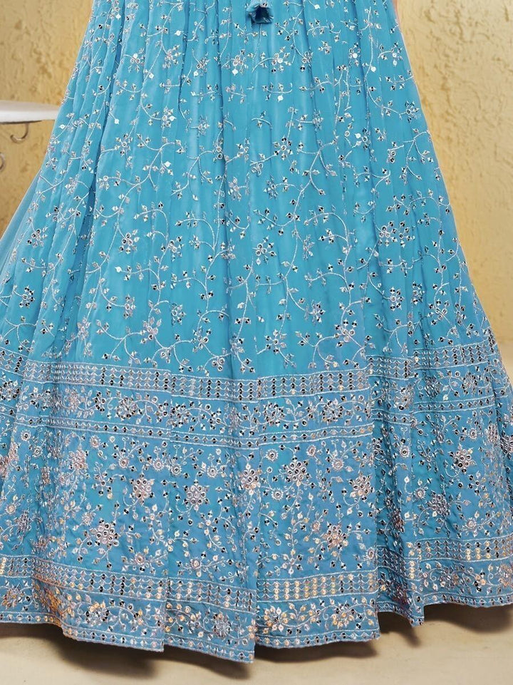 Exquisite Sky-Blue Lehenga Choli | Georgette with Sequin & Thread Embroidery