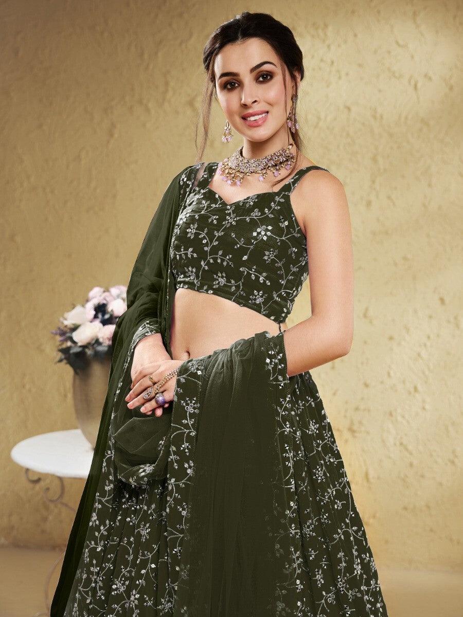 Green Lehenga Choli | Stunning Sequins & Embroidery for Bridal & Party Wear