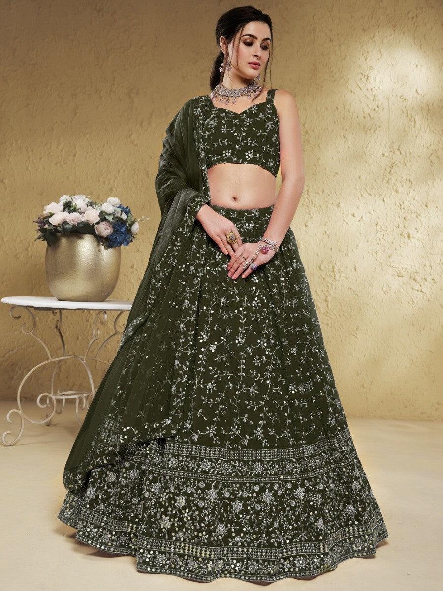 Green Lehenga Choli | Stunning Sequins & Embroidery for Bridal & Party Wear