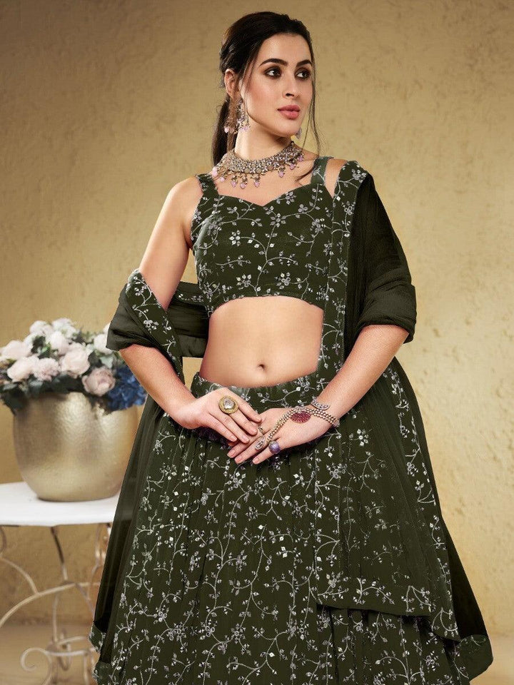 Green Lehenga Choli | Stunning Sequins & Embroidery for Bridal & Party Wear