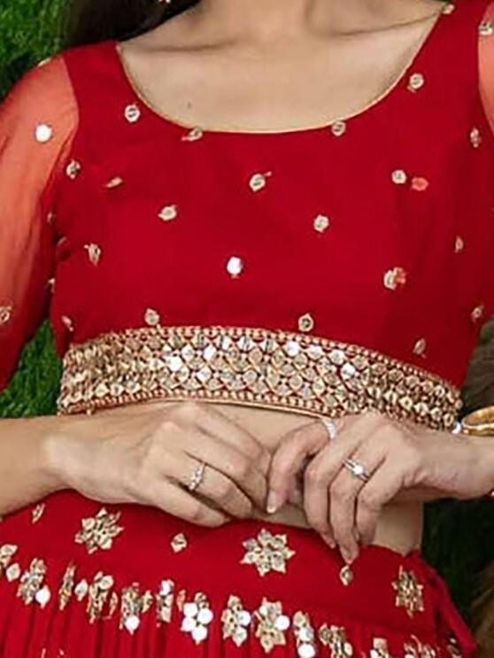 Elegant Red Lehenga Choli | Sequins & Georgette for Weddings and Engagements