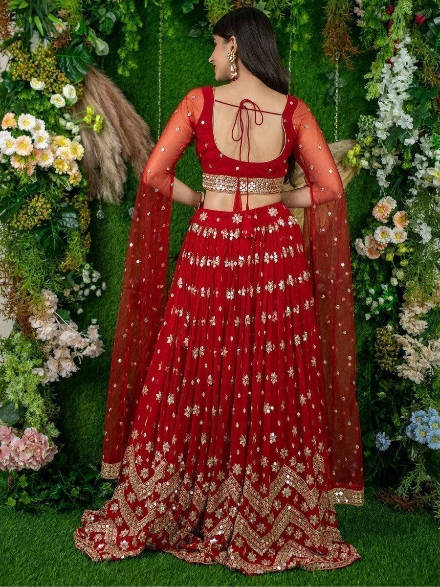 Elegant Red Lehenga Choli | Sequins & Georgette for Weddings and Engagements