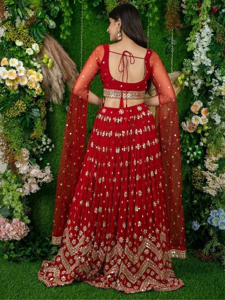 Elegant Red Lehenga Choli | Sequins & Georgette for Weddings and Engagements