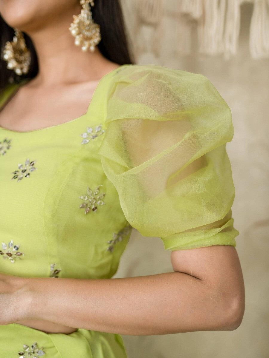 Graceful Lime Green Lehenga | Georgette Sequins & Dupatta for Engagements