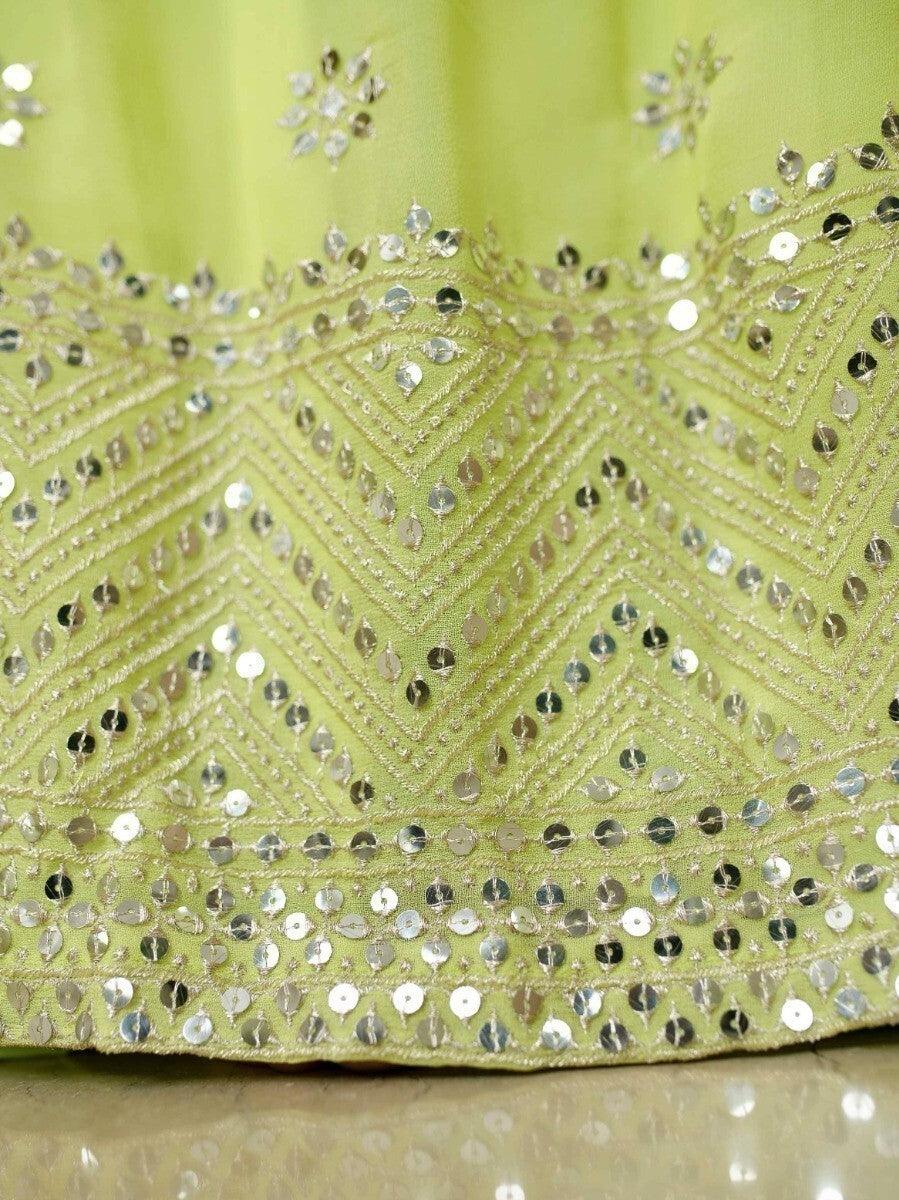 Graceful Lime Green Lehenga | Georgette Sequins & Dupatta for Engagements