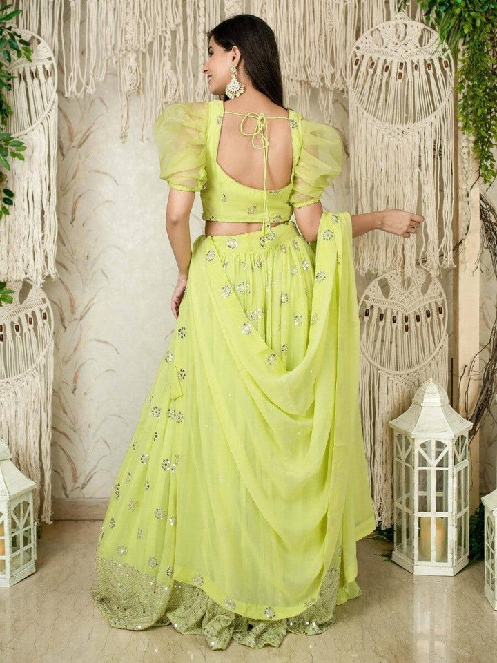 Graceful Lime Green Lehenga | Georgette Sequins & Dupatta for Engagements