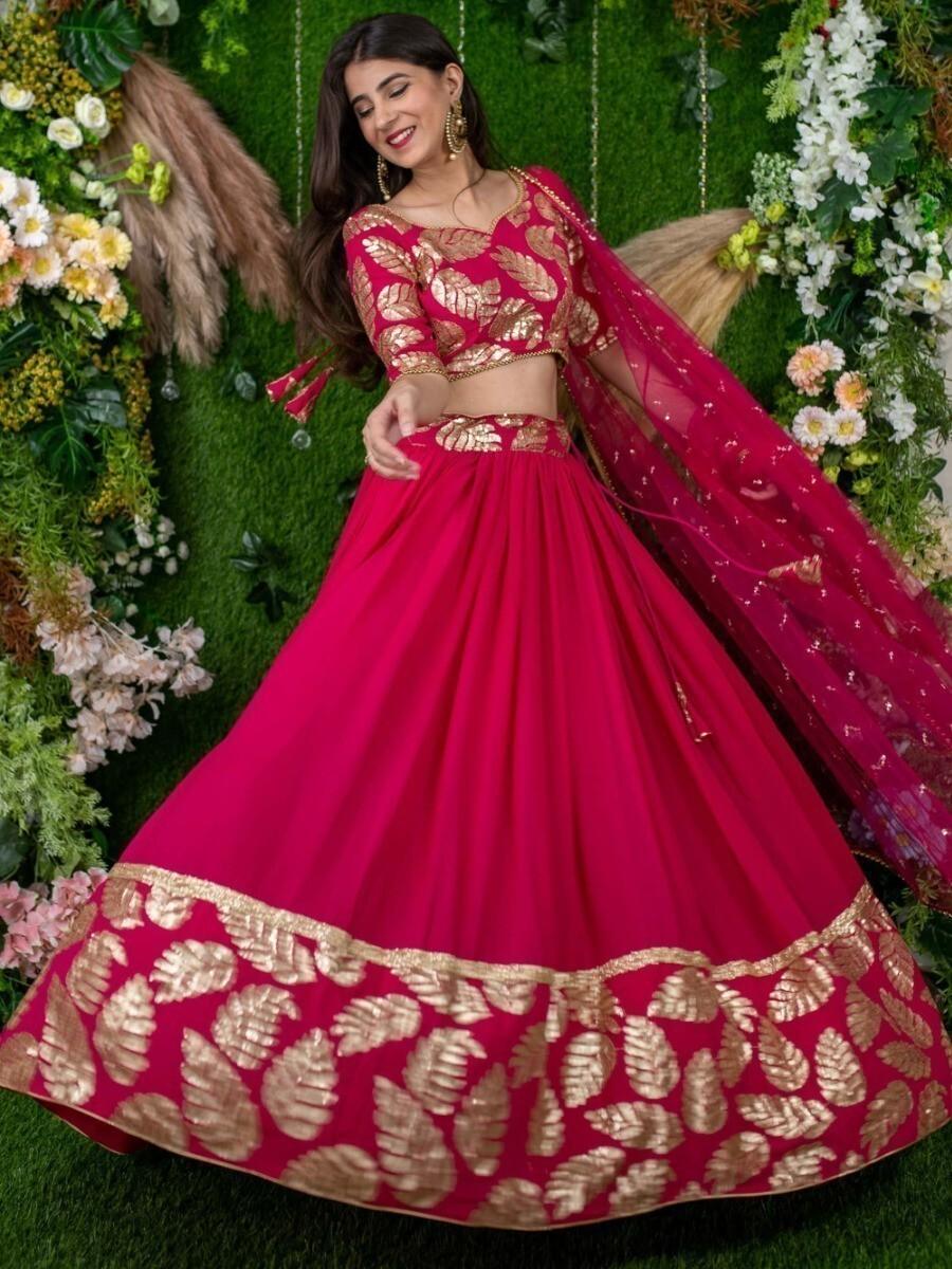 Radiant Pink Georgette Lehenga | Sequins & Beads for Glamorous Occasions