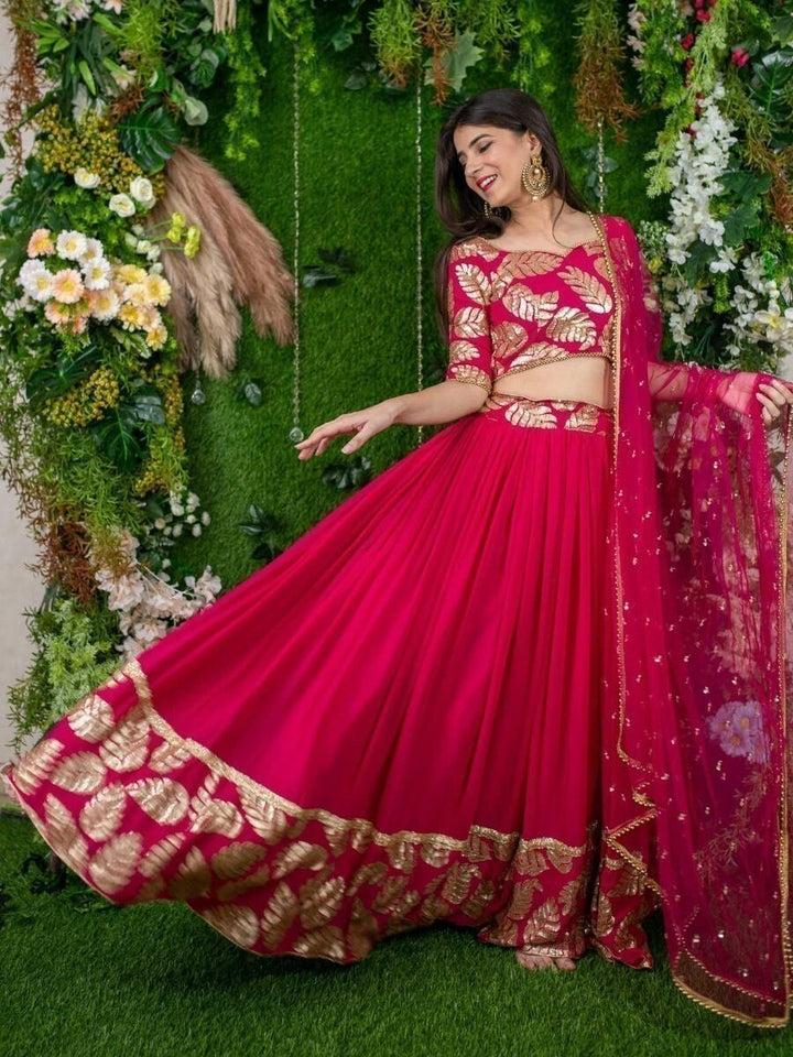 Radiant Pink Georgette Lehenga | Sequins & Beads for Glamorous Occasions