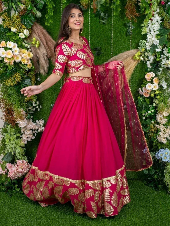 Radiant Pink Georgette Lehenga | Sequins & Beads for Glamorous Occasions