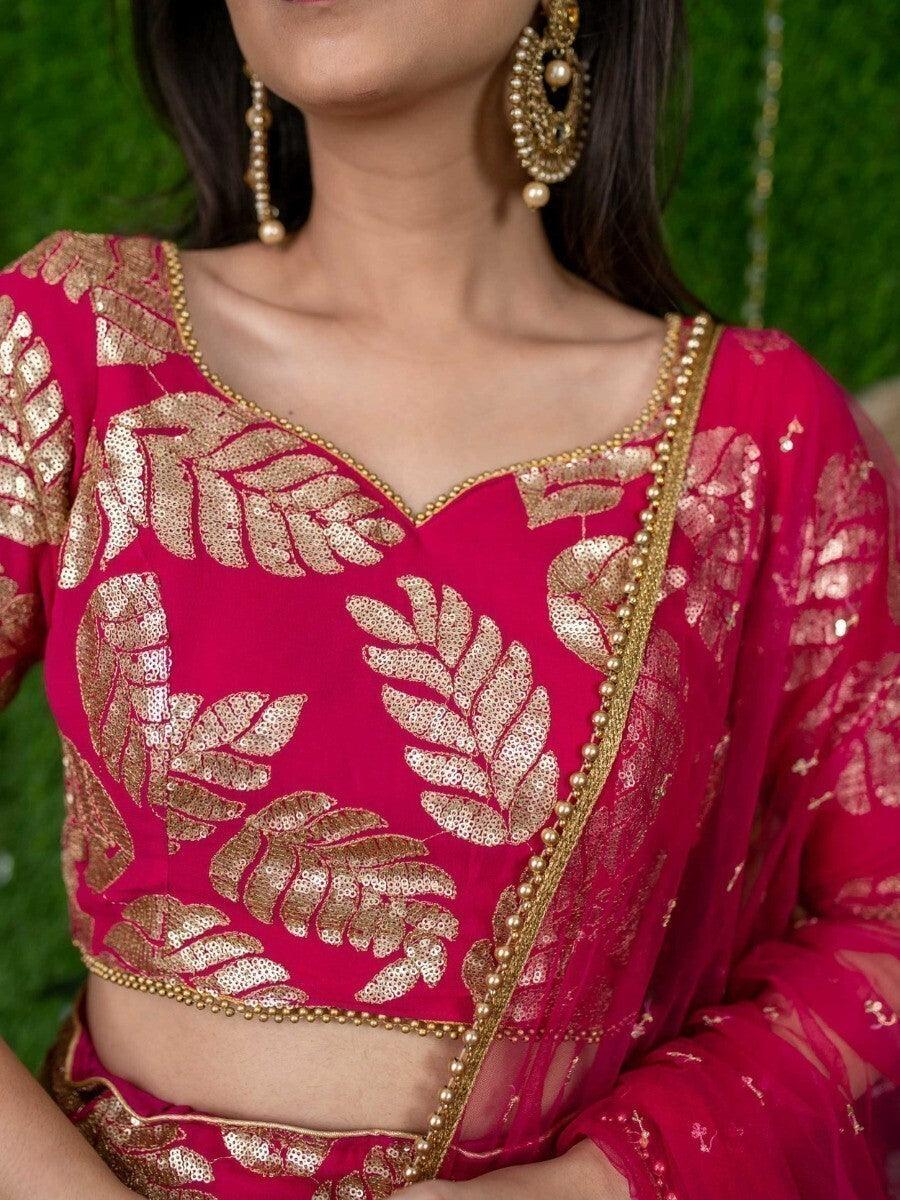 Radiant Pink Georgette Lehenga | Sequins & Beads for Glamorous Occasions