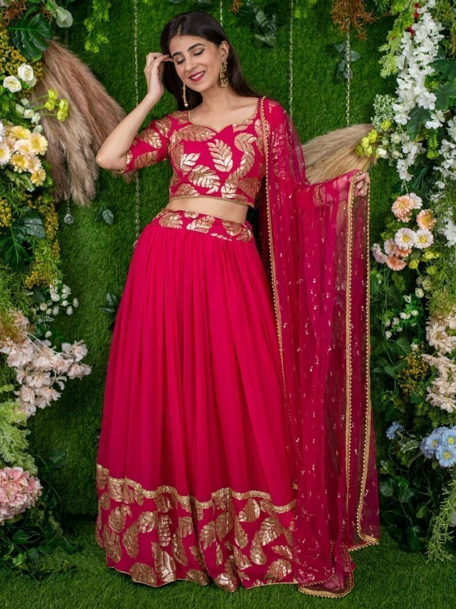 Radiant Pink Georgette Lehenga | Sequins & Beads for Glamorous Occasions