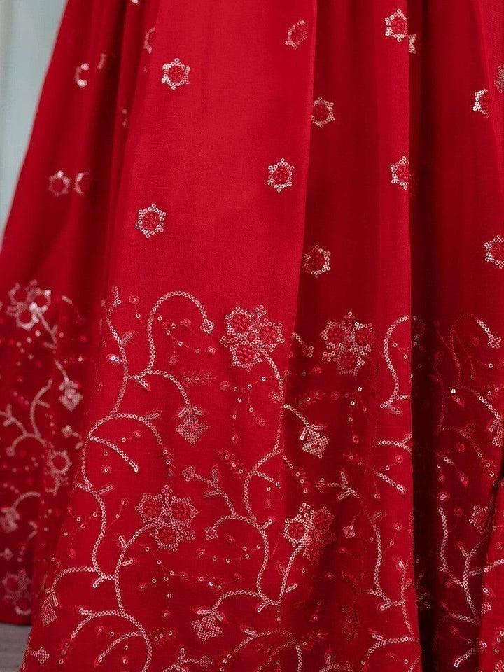 Gorgeous Red Sequin Georgette Lehenga Choli | Reception & Wedding Wear