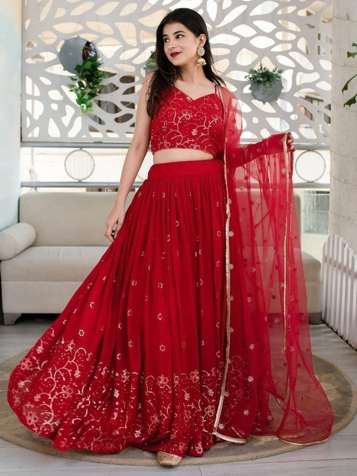 Gorgeous Red Sequin Georgette Lehenga Choli | Reception & Wedding Wear