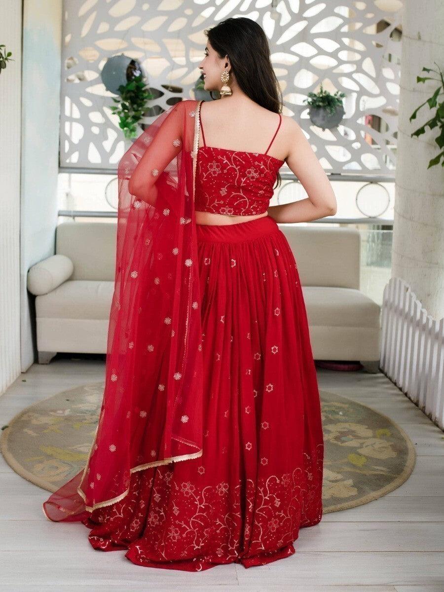 Gorgeous Red Sequin Georgette Lehenga Choli | Reception & Wedding Wear