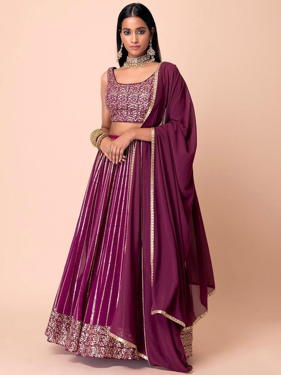 Designer Dark Purple Lehenga Choli | Sequin & Embroidery Detailing