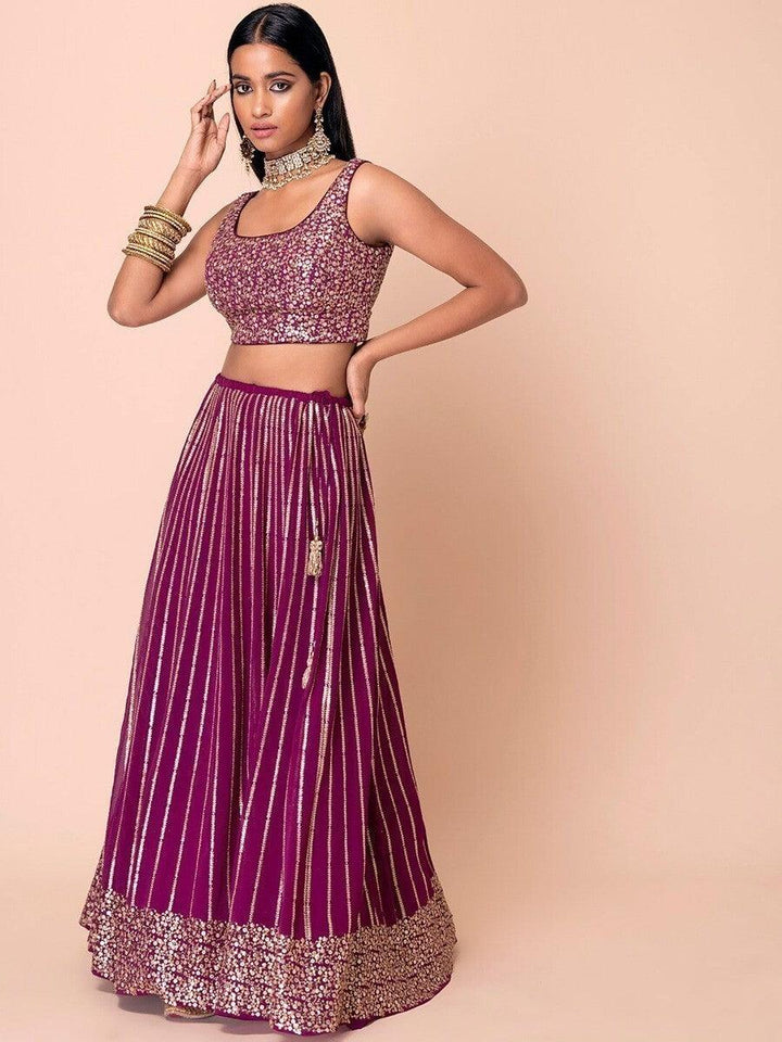 Designer Dark Purple Lehenga Choli | Sequin & Embroidery Detailing