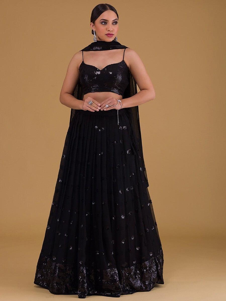 Stunning Black Reception Wear Lehenga Choli | Georgette & Embroidery