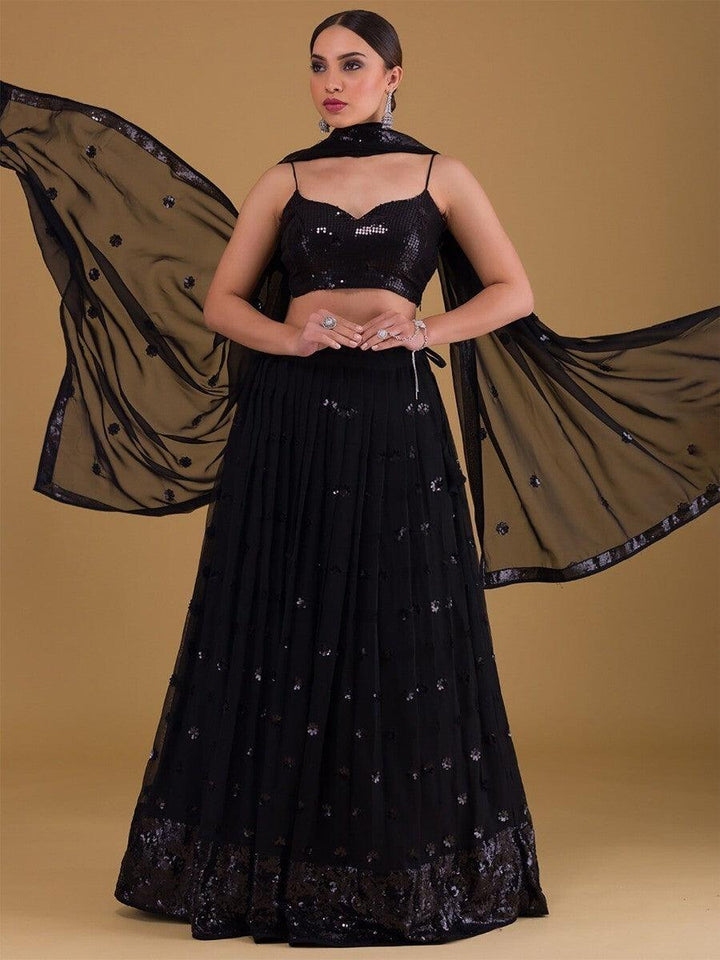 Stunning Black Reception Wear Lehenga Choli | Georgette & Embroidery