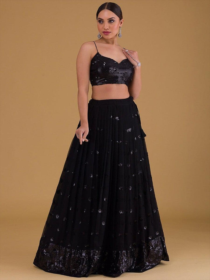 Stunning Black Reception Wear Lehenga Choli | Georgette & Embroidery