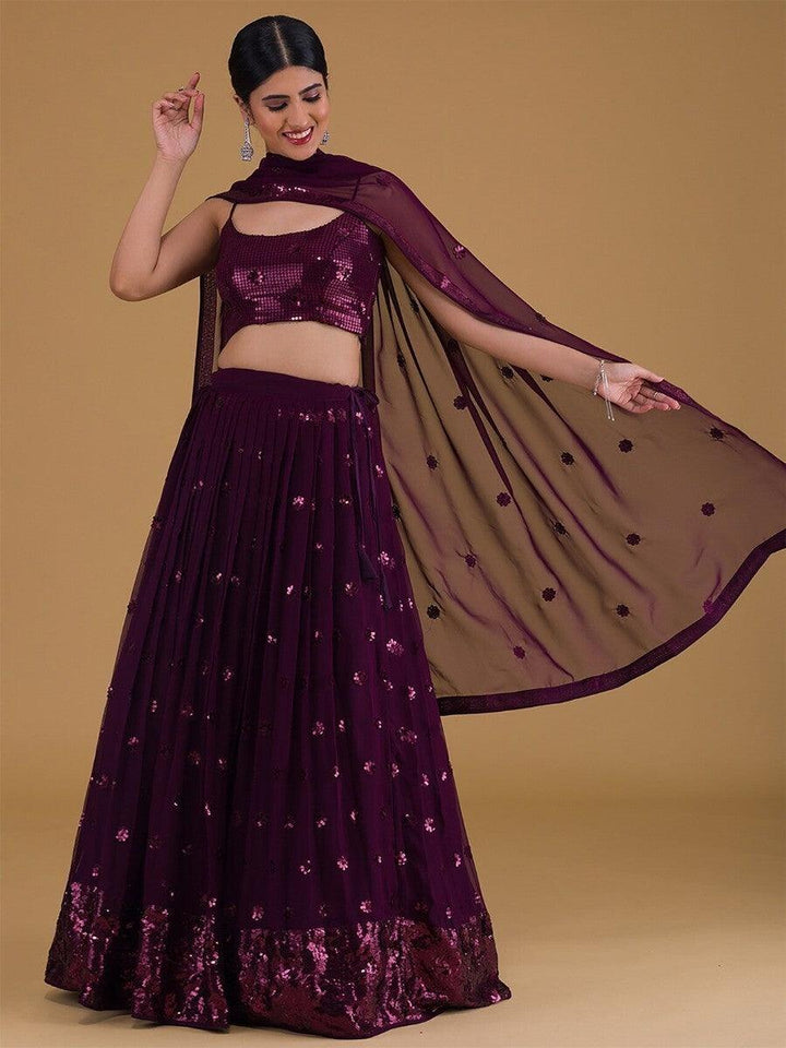 Showstopping Purple Lehenga Choli | Embroidered Georgette for Receptions