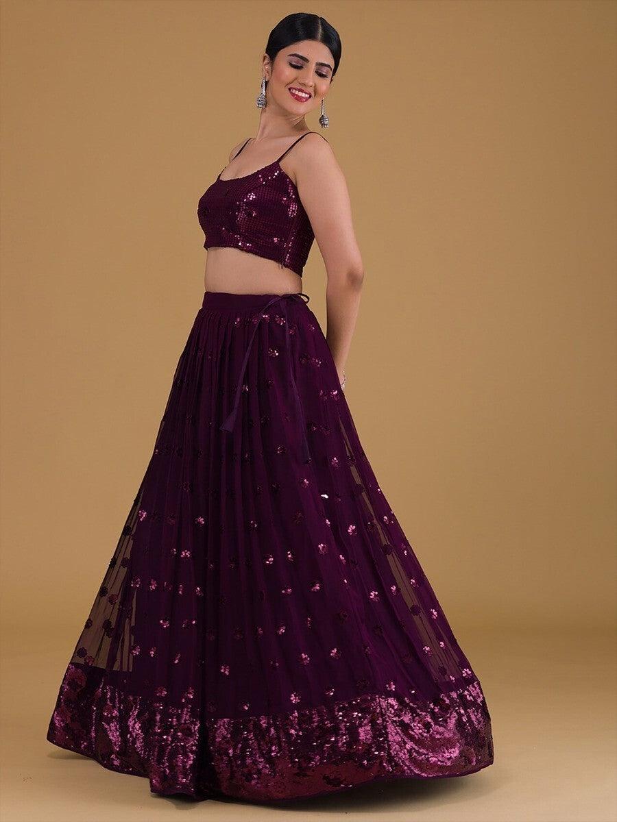 Showstopping Purple Lehenga Choli | Embroidered Georgette for Receptions