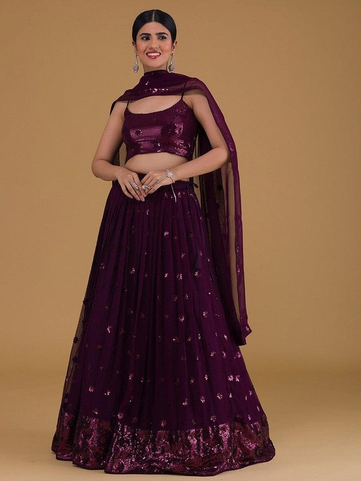 Showstopping Purple Lehenga Choli | Embroidered Georgette for Receptions