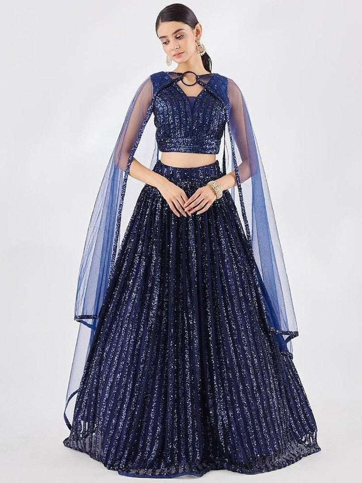 Beautiful Blue Sequin Net Lehenga Choli with Dupatta | Party Wear