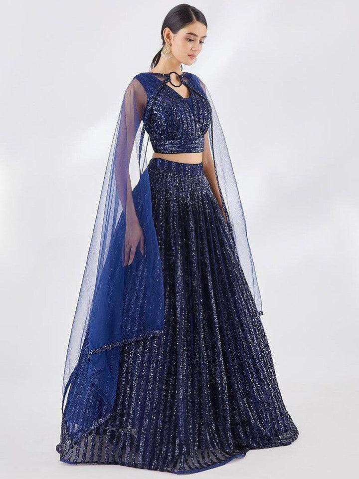 Beautiful Blue Sequin Net Lehenga Choli with Dupatta | Party Wear